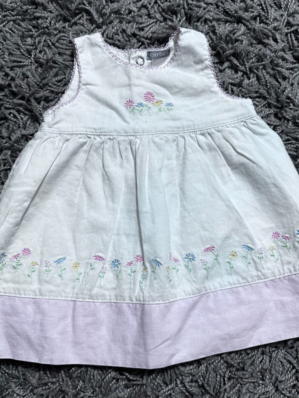 Vintage Carters Baby Girl Sleeveless Dress 100% Cotton White Pink Size 6M